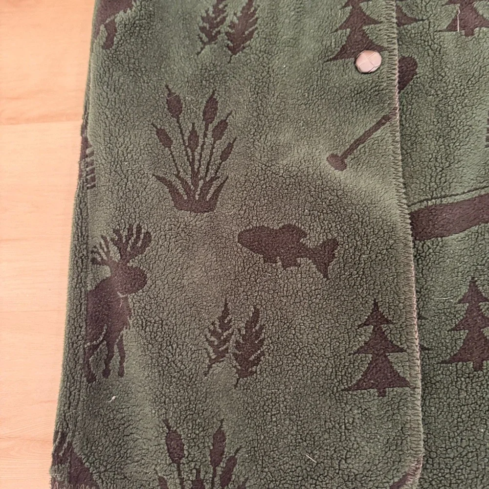 VTG! Denali Reversible Fleece Coat Cabin Print Shawl Collar Long Sleeve Green M - Picture 12 of 16